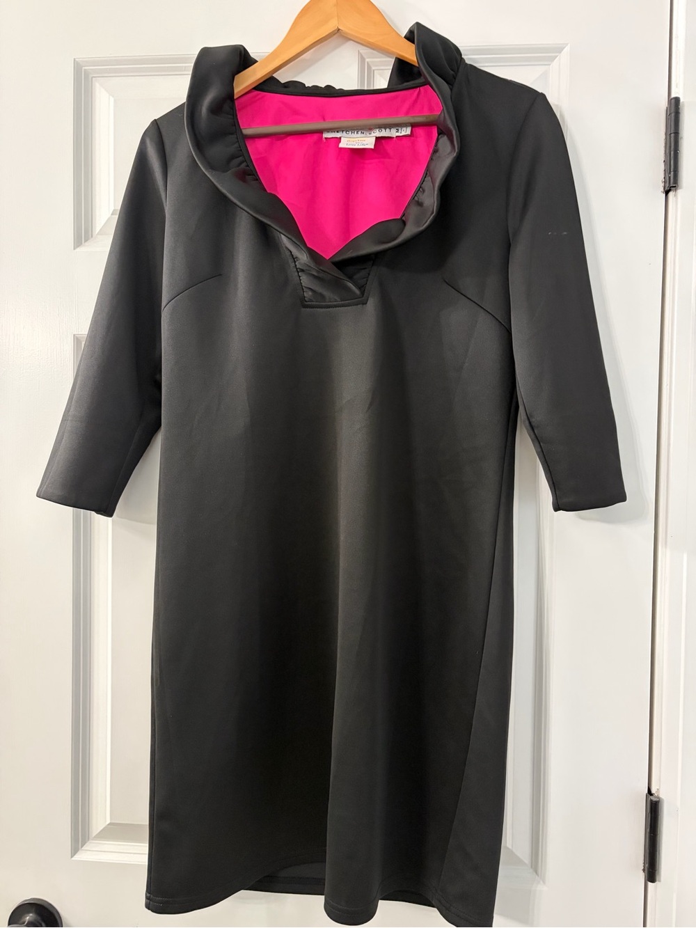 Gretchen Scott Designs Black Dress with Pink Lining Midi
